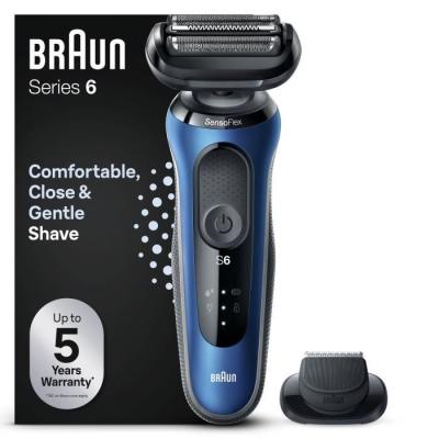 Rasoir électrique - BRAUN - Séries 6 61-B1200s - 50 min autonomie - Étanche - Noir/Bleu