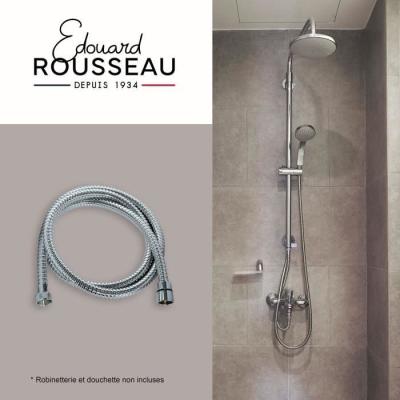 Flexible de douche - ROUSSEAU - Raccord universel - Format compact - Écrous métal - Longueur 1m50 - Inox chromé simple agrafa