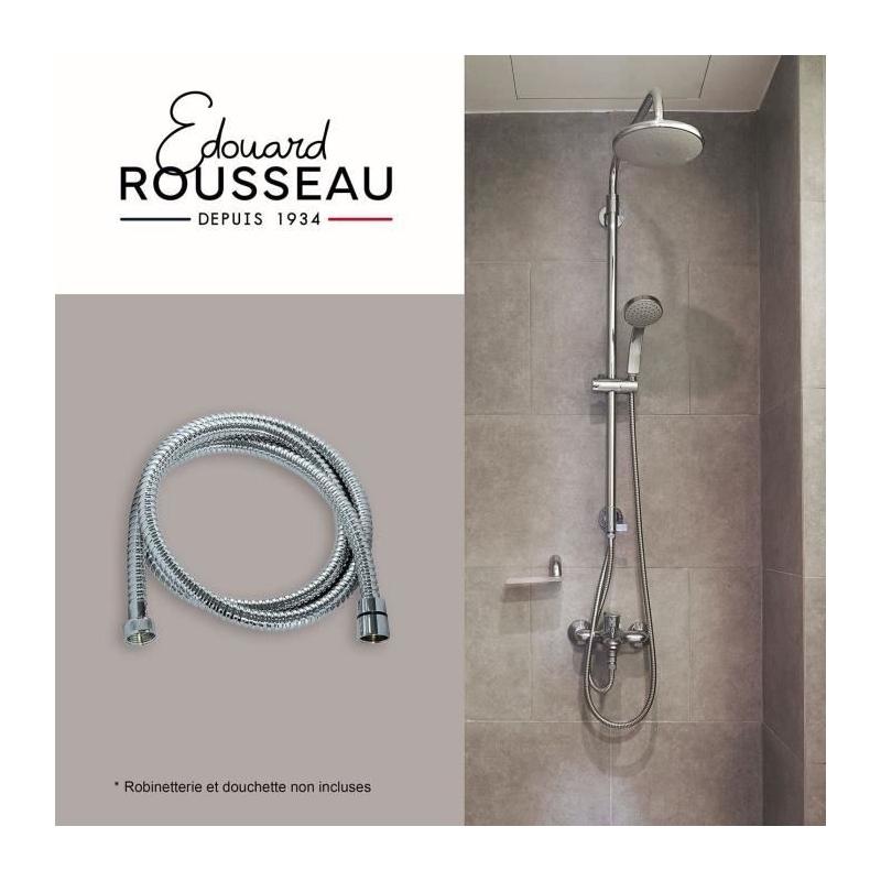 Flexible de douche - ROUSSEAU - Raccord universel - Format compact - Écrous métal - Longueur 1m50 - Inox chromé simple agrafa