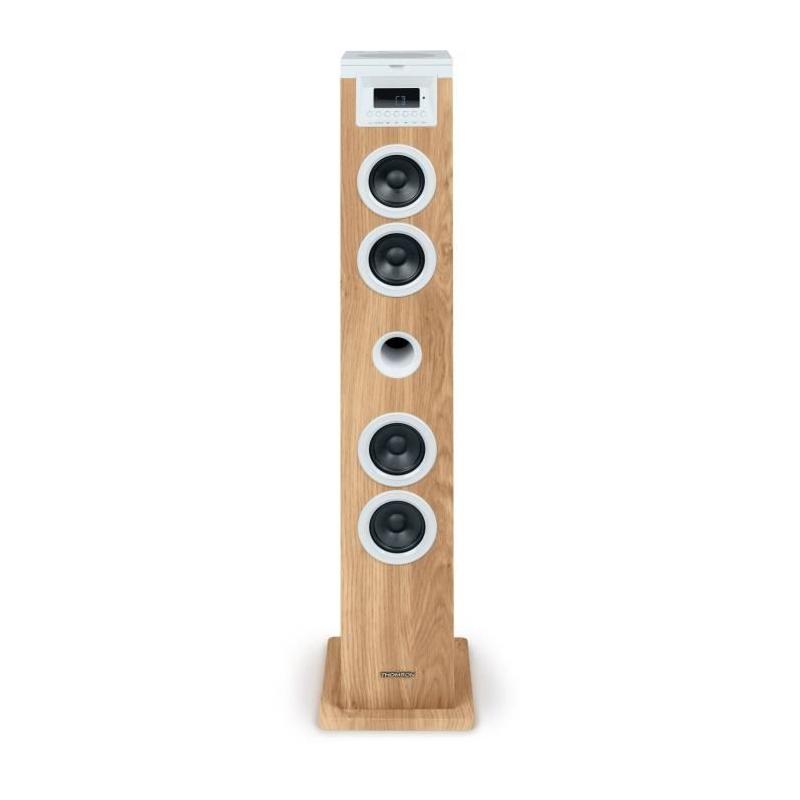 Tour haut-parleur Thomson 60W Bluetooth/CD/USB/SD Blanc/Bois