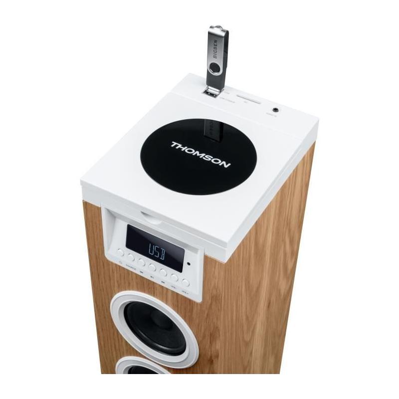 Tour haut-parleur Thomson 60W Bluetooth/CD/USB/SD Blanc/Bois