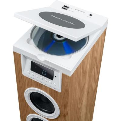 Tour haut-parleur Thomson 60W Bluetooth/CD/USB/SD Blanc/Bois
