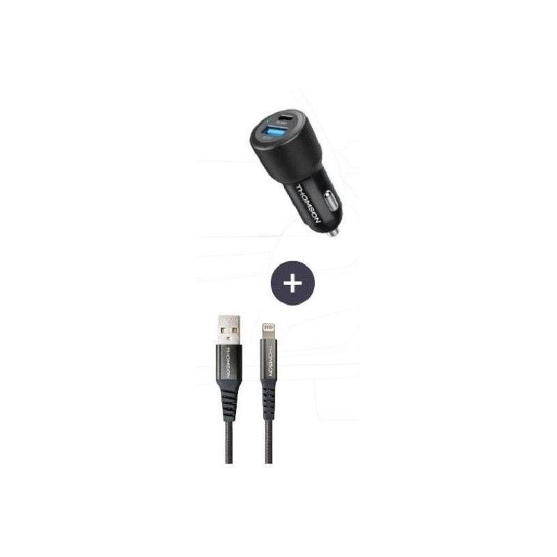 Pack chargeur + câble Thomson - Chargeur de voiture 60W + Câble USB-A vers L 3A