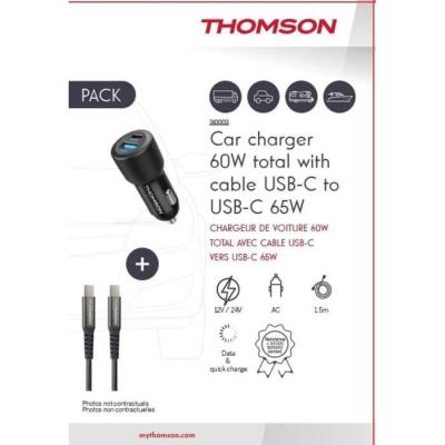 Pack chargeur voiture 60 W + câble C vers C 65 W - THOMSON