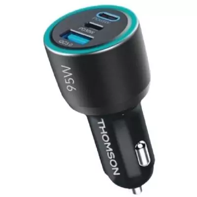 Chargeur voiture - THOMSON - 95 W - Technologie gan nouvelle génération totale - 2 USB-C - PD 65 W + PD 30 W - USB-A - QC 3.0