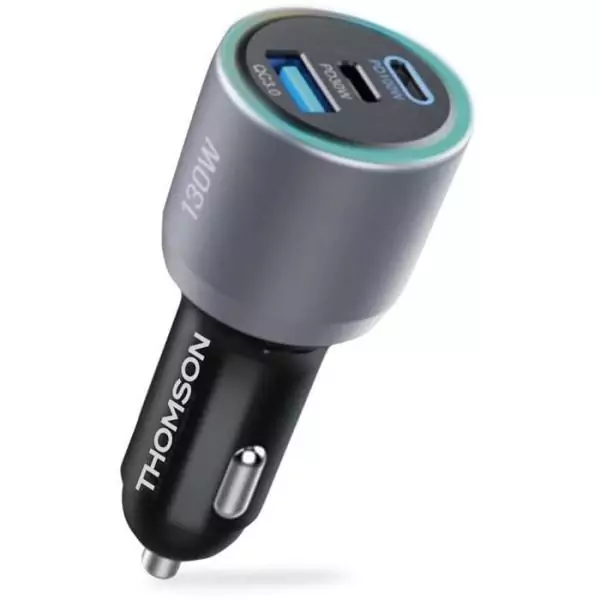 Chargeur voiture - THOMSON - 130 W - Technologie GaN nouvelle génération totale - 2 USB-C - PD 100 W + pd 30 W