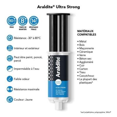 Colle époxy bi-composant - ARALDITE - Standard - 24 ml - Prise longue - Haute résistance