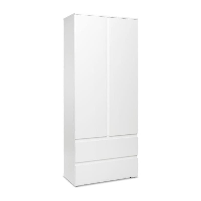 Armoire IMAGE7 - 2 portes + 2 tiroirs - Blanc Mat - L80 x H191 x P40 cm