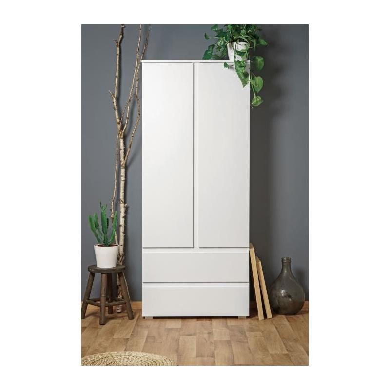Armoire IMAGE7 - 2 portes + 2 tiroirs - Blanc Mat - L80 x H191 x P40 cm