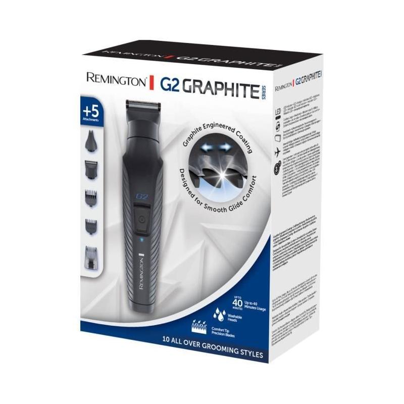 Remington PG2000 Tondeuse Multifonction Graphite Series, Lames Auto-Affûtées, 2 Tetes Interchangeables, Utilisation sans Fil
