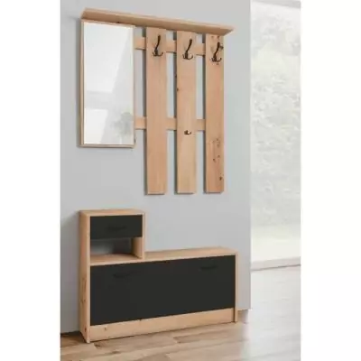 Vestiaire 3 crochets RUDOLF - Style industriel - Chene artisan / Noir