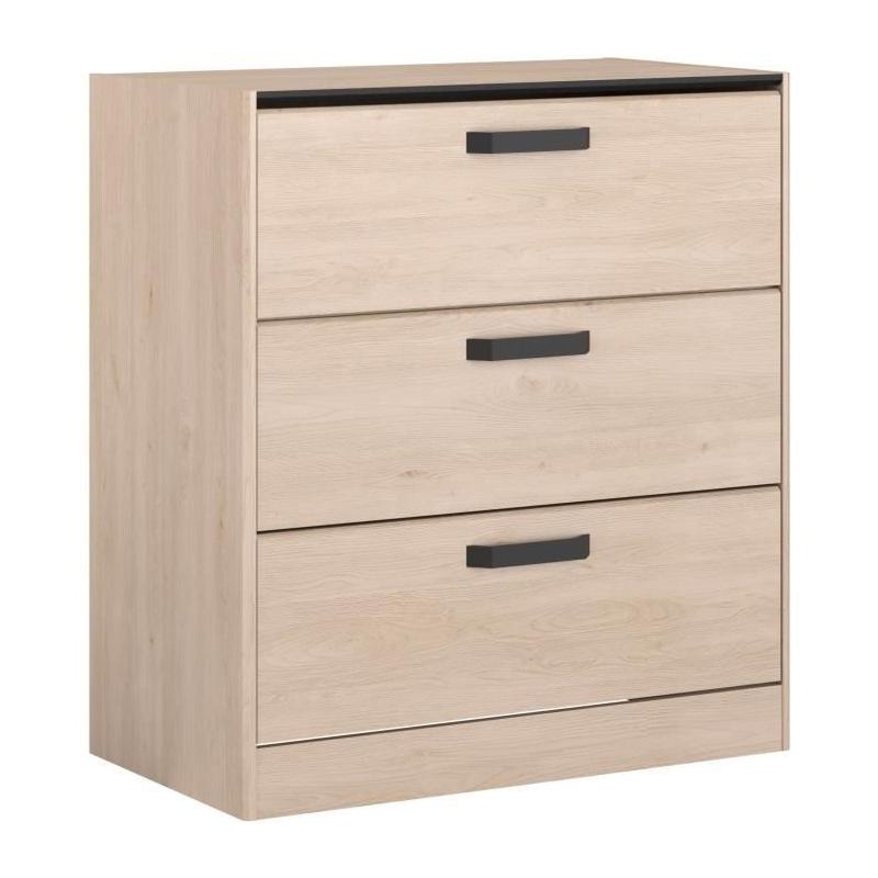 Commode - ZODIAC - 3 tiroirs - Chene et noir - L80 x P44 x H88 cm - PARISOT