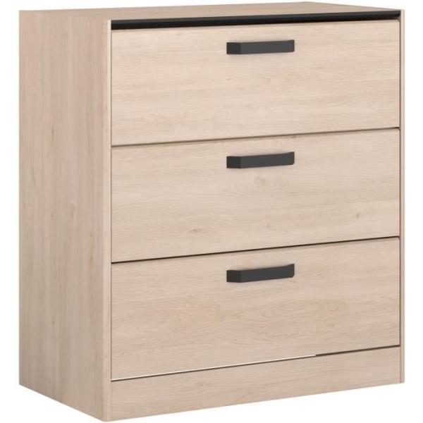 Commode - ZODIAC - 3 tiroirs - Chene et noir - L80 x P44 x H88 cm - PARISOT