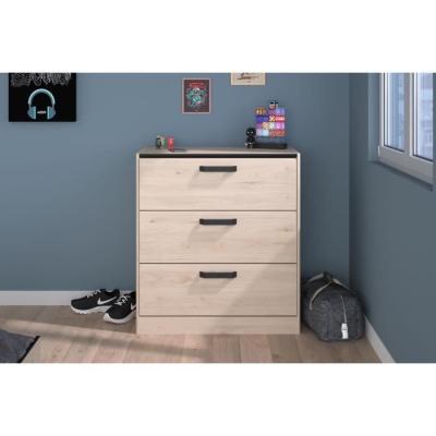Commode - ZODIAC - 3 tiroirs - Chene et noir - L80 x P44 x H88 cm - PARISOT
