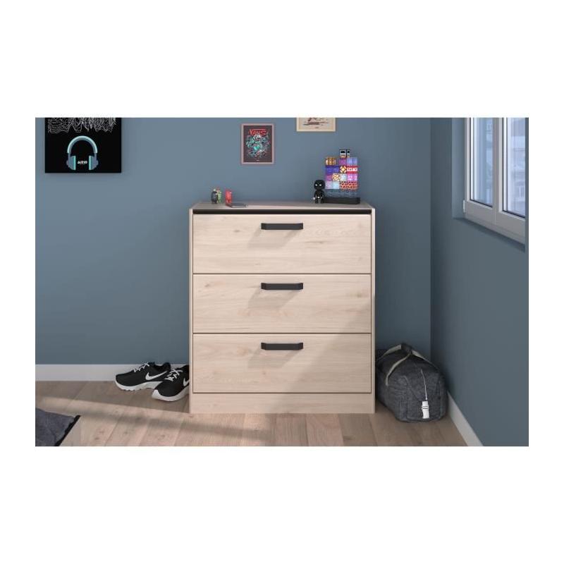 Commode - ZODIAC - 3 tiroirs - Chene et noir - L80 x P44 x H88 cm - PARISOT