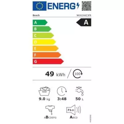 Lave-linge BOSCH WGG244Z3FR SER6: Induction 9kg, Vapeur Blanc