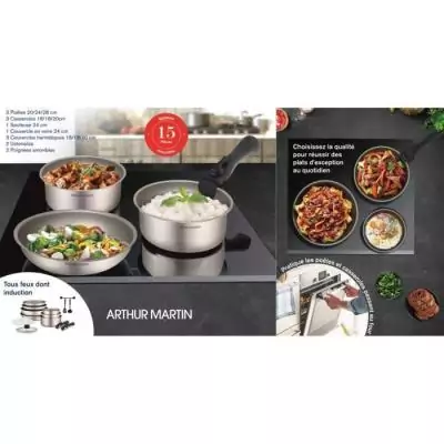 Ensemble cuisine Arthur Martin AM133CH 15 pièces - Aluminium - Poignée amovible Ensemble cuisine Arthur Martin AM133CH 15 pièces - Aluminium - Poignée amovible