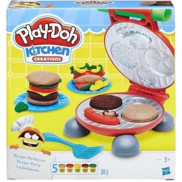 Play-Doh Burger Party, Set pâtes a modeler Playdoh Kitchen, Accessoires pour créer des hamburgers et hot-dogs, Des 3 ans