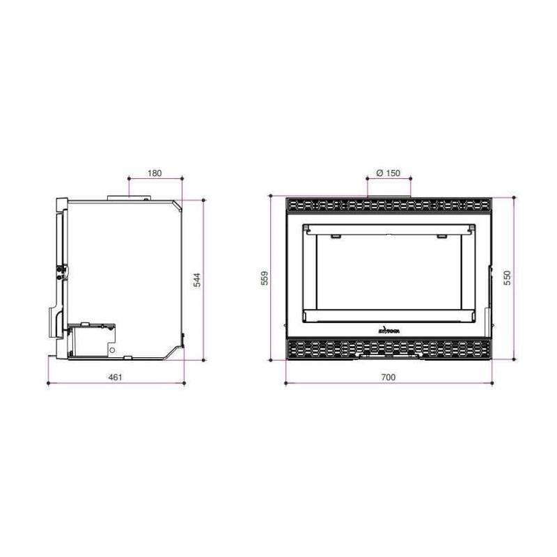 Insert a bûches - INVICTA - Sirocco convection naturemme - 8 KW - En fonte - Bûches 58 cm max