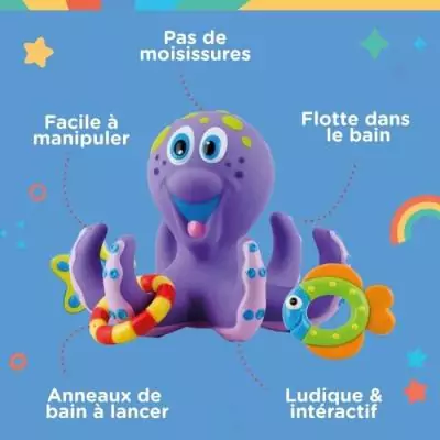 Jouet de bain interactif violet - NUBY pieuvre flottante Jouet de bain interactif violet - NUBY pieuvre flottante