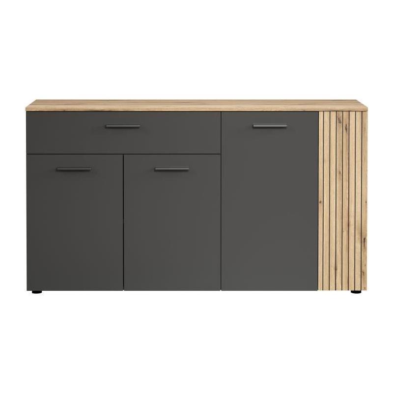 Bahut - Esteban - En panneaux de particules - Chene blond / gris anthracite - 3 portes - 1 tiroir - Scandinave - Trendteam