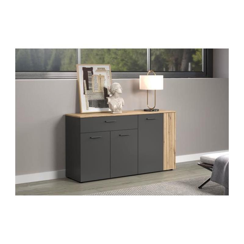 Bahut - Esteban - En panneaux de particules - Chene blond / gris anthracite - 3 portes - 1 tiroir - Scandinave - Trendteam