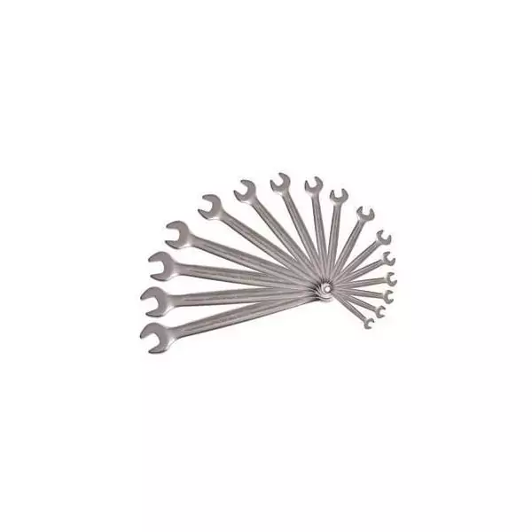 Jeu de 16 clés mixtes métriques - KS TOOLS - 922.0045 - 8 a 24 mm livré en boite - Angle de fourche et oeil incliné a 15° -
