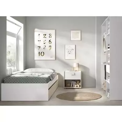 Structure de lit LAGO avec 2 tiroirs - Blanc/Chêne - 90x190cm Structure de lit LAGO avec 2 tiroirs - Blanc/Chêne - 90x190cm