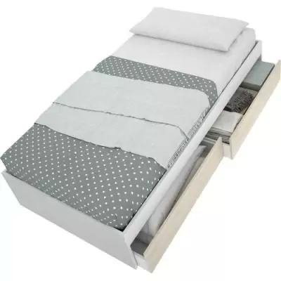 Structure de lit LAGO avec 2 tiroirs - Blanc/Chêne - 90x190cm Structure de lit LAGO avec 2 tiroirs - Blanc/Chêne - 90x190cm