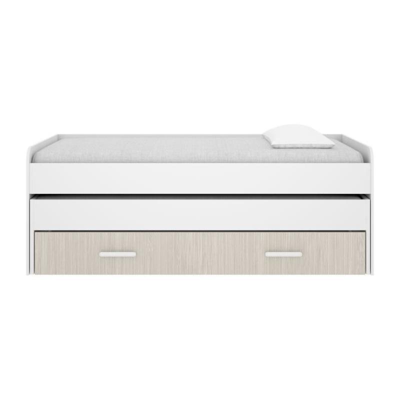 Lit gigogne PEMA - 90 x 200 cm - Blanc / imitation lamelles