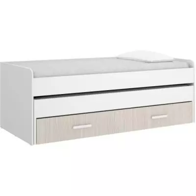 Lit gigogne PEMA - 90 x 200 cm - Blanc / imitation lamelles