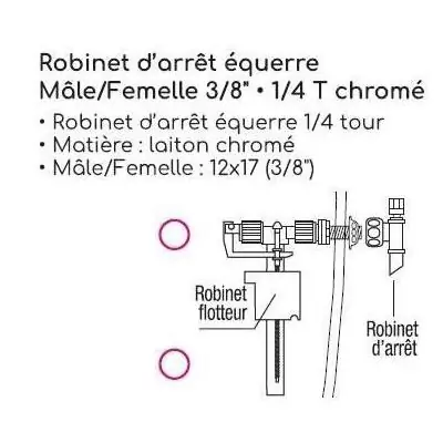 Robinet d'arrêt équerre 3/8 mâle/femelle - Laiton chromé Robinet d'arrêt équerre 3/8 mâle/femelle - Laiton chromé