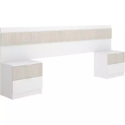 Tête de lit avec 2 tables de chevet - Lamelles / Blanc - 248 x 34,2 x 96 cm