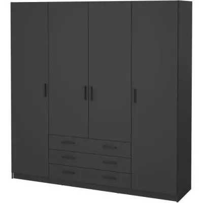 Armoire VEGA Gris anthracite - 4 portes + 3 tiroirs - Spacieux et élégant Armoire VEGA Gris anthracite - 4 portes + 3 tiroirs - Spacieux et élégant