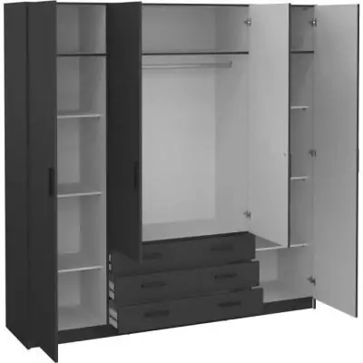 Armoire VEGA Gris anthracite - 4 portes + 3 tiroirs - Spacieux et élégant Armoire VEGA Gris anthracite - 4 portes + 3 tiroirs - Spacieux et élégant
