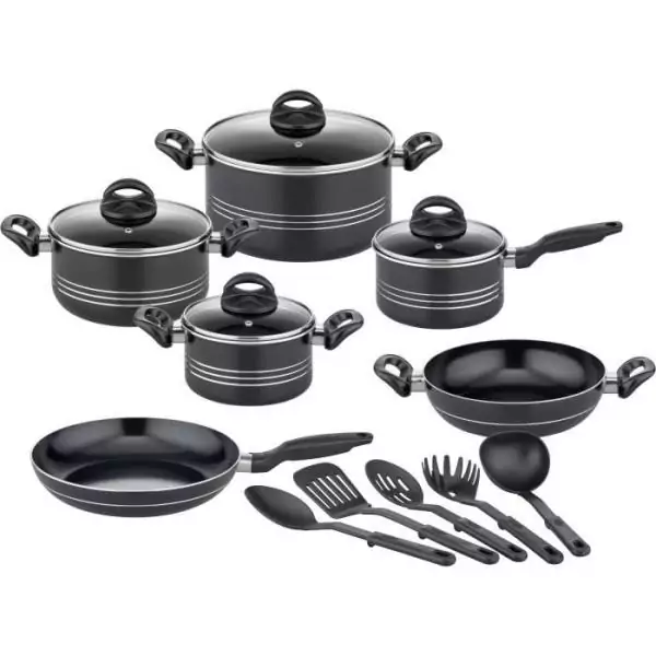 Batterie de cuisine - Induction - GSW - MILANO NERO - 15 pieces - Aluminium massif - Noir