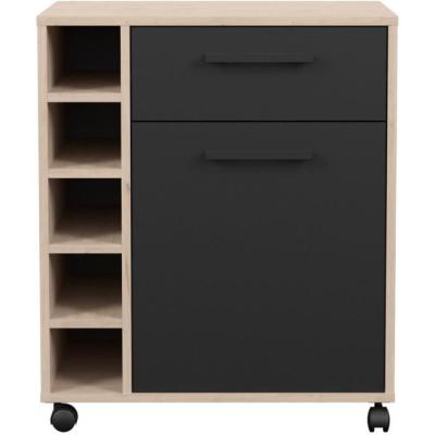 STUDIO - Desserte - 1 porte 1 tiroir - 5 casiers range bouteilles - 60 x 40,3 x 71 cm - Chene / Noir mat - PARISOT