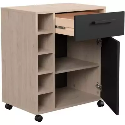 Desserte de cuisine élégante avec 1 porte et 1 tiroir - Chêne/Noir mat Desserte de cuisine élégante avec 1 porte et 1 tiroir - Chêne/Noir mat