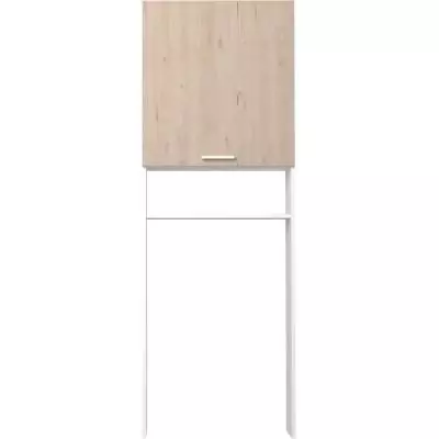 Colonne WC Décor Chêne/Blanc 2 Portes - Design Salle de Bain - L64,2 x P21,8 x H184 cm