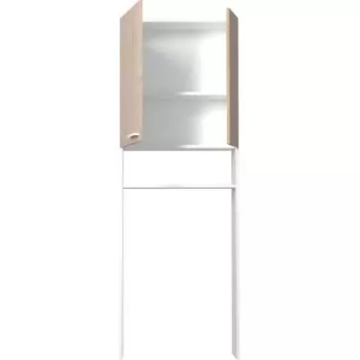 Colonne WC Décor Chêne/Blanc 2 Portes - Design Salle de Bain - L64,2 x P21,8 x H184 cm