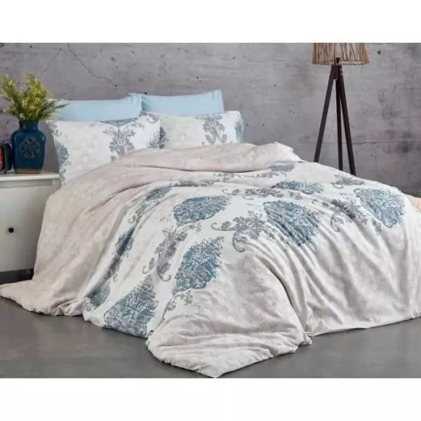 Parure de lit - 1 housse de couette 220 x 240 cm + 2 taies d'oreiller 60 x 60 cm - 100% coton renforcé - Bleu