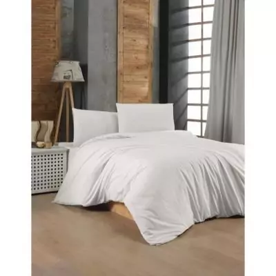Parure de lit 100% coton renforcé blanc - 1 housse de couette + 2 taies - 220x240cm