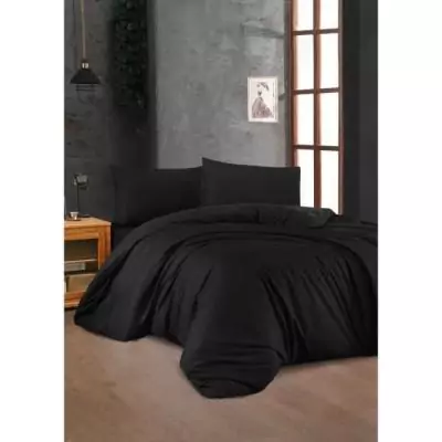 Parure de lit 220x240 cm + 2 taies 60x60 cm - 100% coton renforcé - Noir Parure de lit 220x240 cm + 2 taies 60x60 cm - 100% coton renforcé - Noir