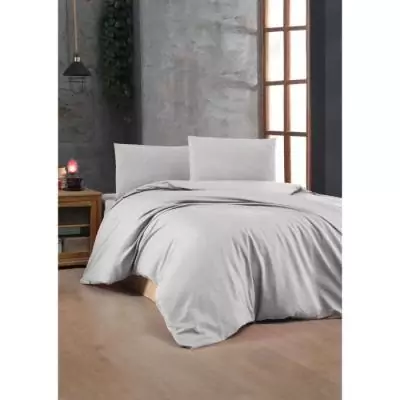 Parure de lit 220x240 cm + 2 taies 60x60 cm - 100% coton renforcé - Gris