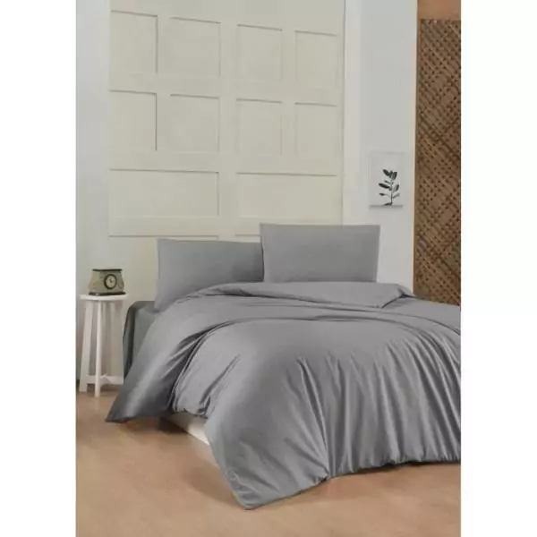 Parure de lit - 1 housse de couette 220 x 240 cm + 2 taies d'oreiller 60 x 60 cm - 100% coton renforcé - Gris