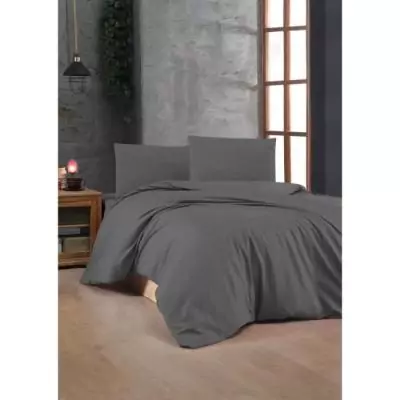 Parure de lit 220x240 cm + 2 taies 60x60 cm - Coton renforcé - Anthracite Parure de lit 220x240 cm + 2 taies 60x60 cm - Coton renforcé - Anthracite