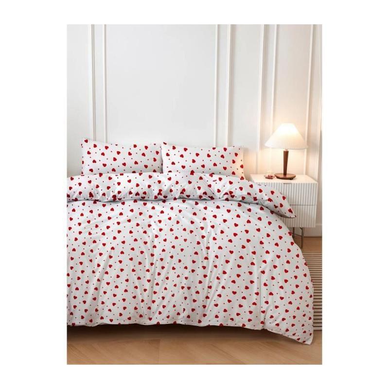 Parure de lit - 1 housse de couette 220 x 240 cm + 2 taies d'oreiller 60 x 60 cm - 50% coton, 50% polyester - Rouge