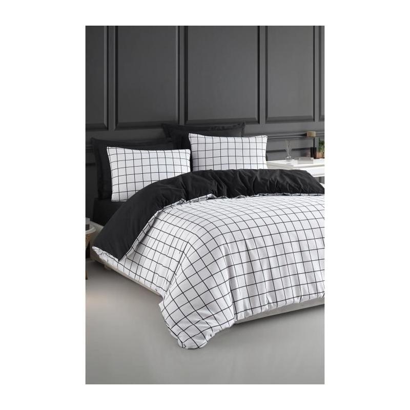 Parure de lit - 1 housse de couette 220 x 240 cm + 2 taies d'oreiller 60 x 60 cm - 65% coton, 35% polyester - Blanc