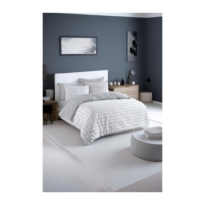 Parure de lit - 1 housse de couette 220 x 240 cm + 2 taies d'oreiller 60 x 60 cm - 65% coton, 35% polyester - Gris