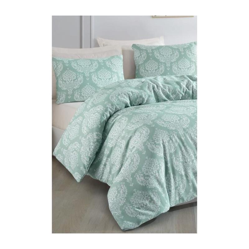 Parure de lit - 1 housse de couette 220 x 240 cm + 2 taies d'oreiller 60 x 60 cm - 65% coton, 35% polyester - Vert